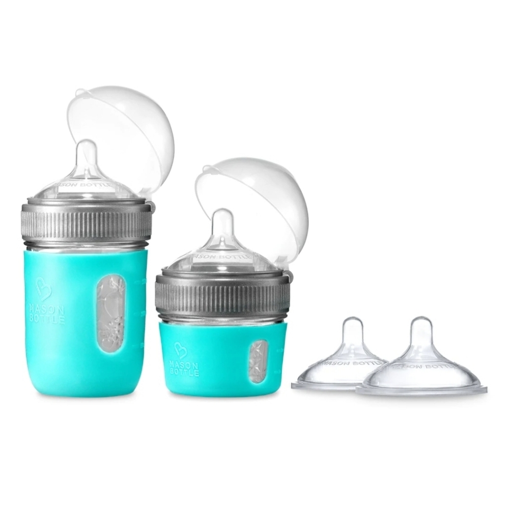 MASON BOTTLE Essential Set Breastmilk Storage Feeding Bottles Glass Slow Med Nip